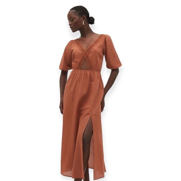 STRADIVARIUS | Camel | DRESS WITH CRISS-CROSS BACK - Picture 3 of 13